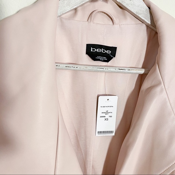 Bebe Pink Asymmetrical Faux Leather Vest with Belt - Picture 9 of 10